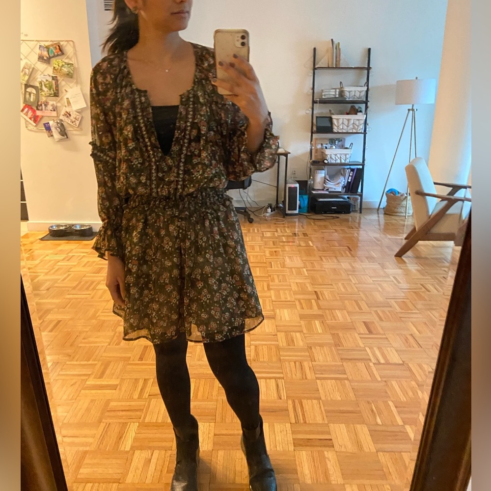 Zara Black Floral Long Sleeve Dress